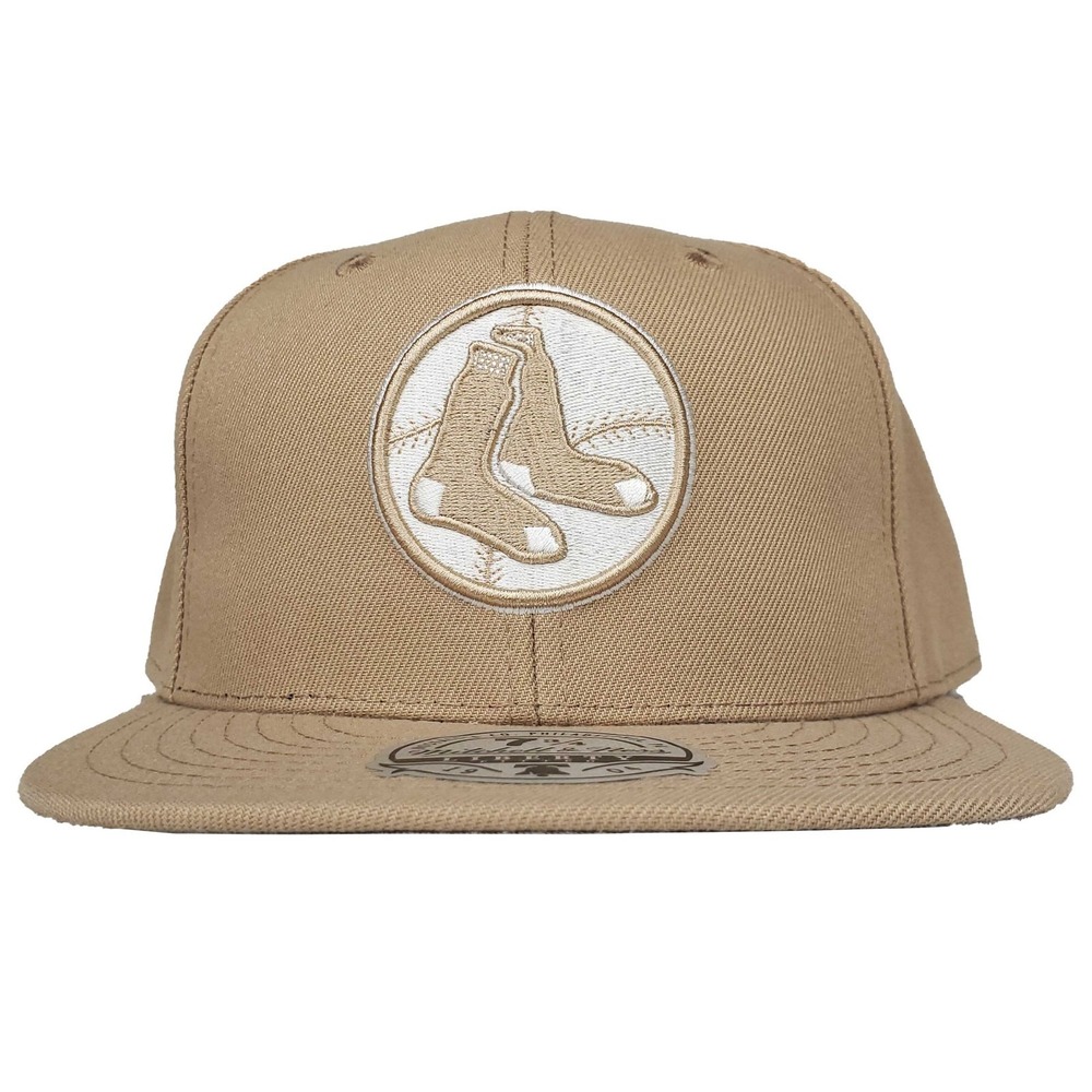 Boston Red Sox Mitchell & Ness MLB Fitted 7 3/4 Flatbill Cap Hat Khaki NWT